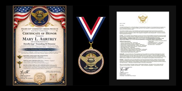 HeroByApp Award Framed Presentation — Certificate of Honor, Community Hero Medal, and Letter of Legacy